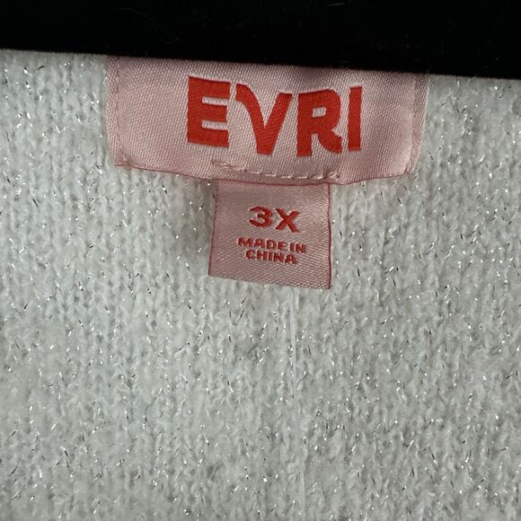 EVRI Women's Ivory Sequined Sweater Drop Shoulder V-Neck Stretch Festive 3X NEW - Picture 5 of 6